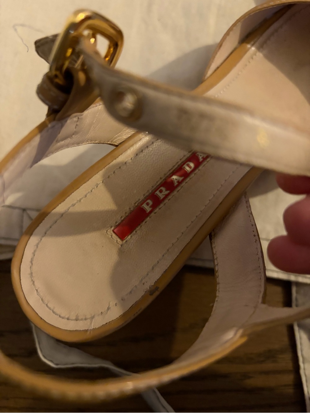 Prada Beige Leather Open-Toe Slingback Sandals - Picture 2 of 6